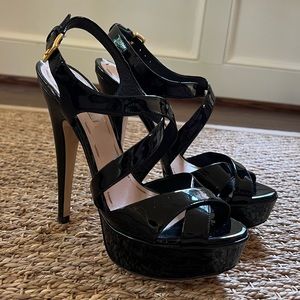 Miu Miu Black Patent Leather Platform Slingback Sandal Stilettos